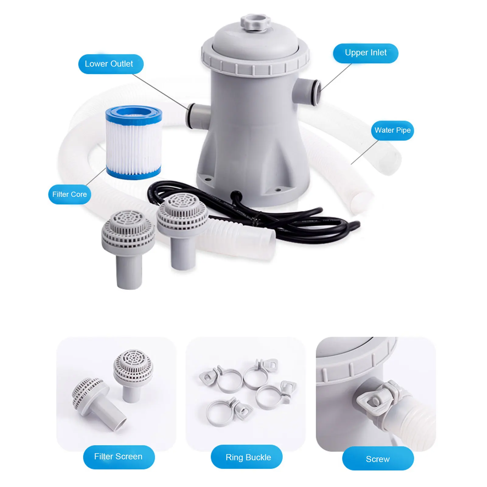 Pool Filter Pump 330 Gallon Pool Cleaner Pump Circulation Filtration for Above Ground Pool Compact Low Noise Easy Install