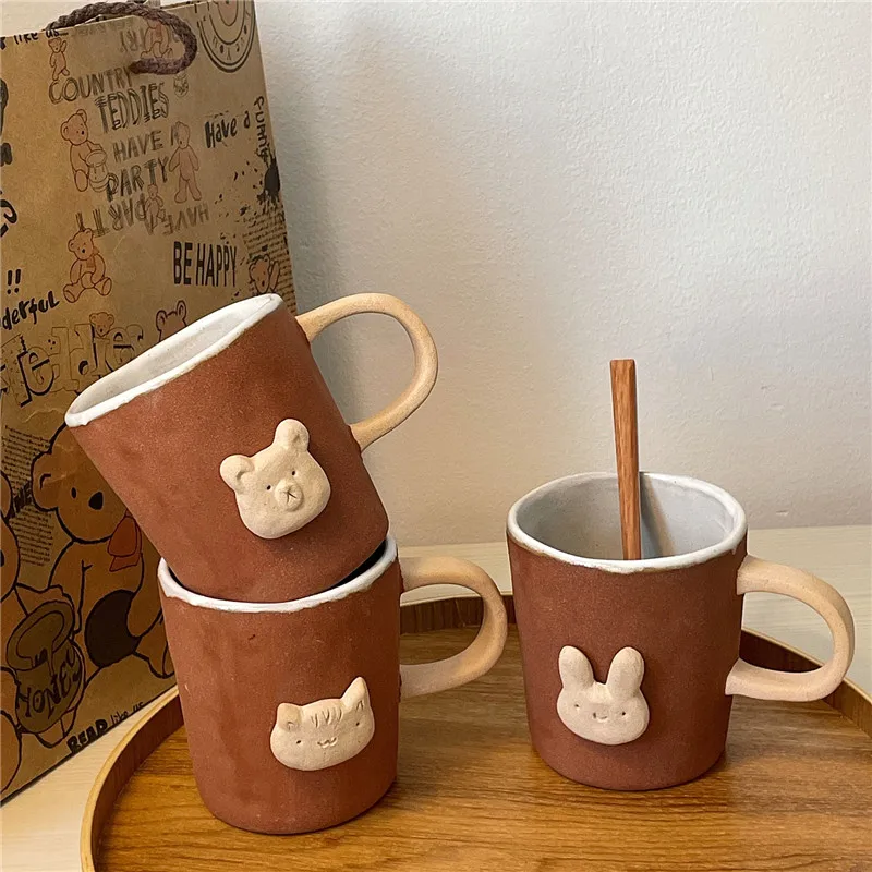 

Vintage Ceramic Animal Coffee Mug Handmade Stoneware Mug With Handle Breakfast Milk Cup Home Office Drinkware Couple Cup 350ml