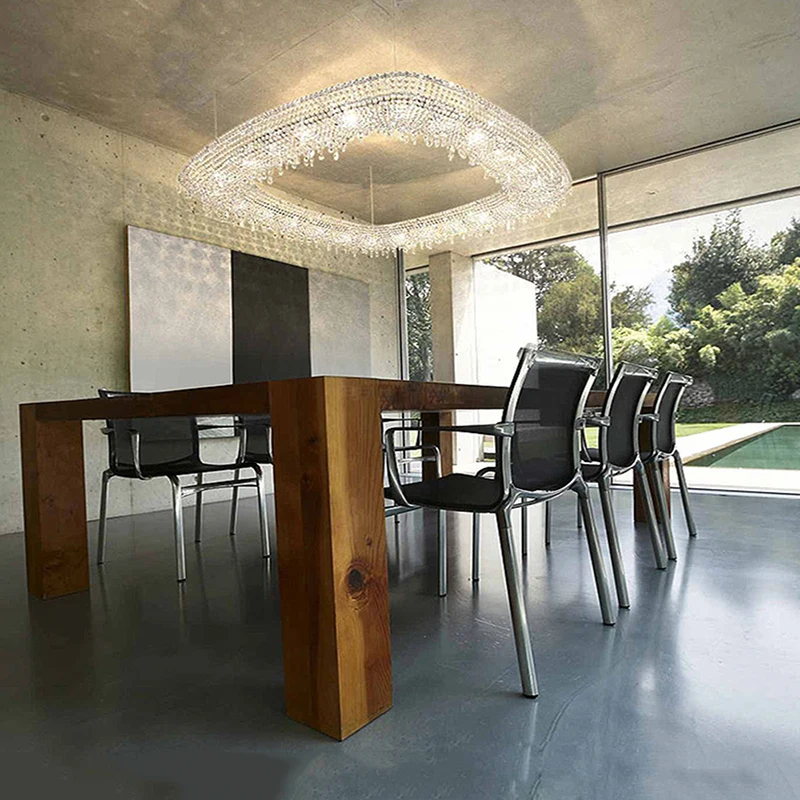 Trendy Square Dimmable Clear Crystal Pendant Light Chandelier Luminaire Suspension Lamp For Living Room Bedroom Foyer