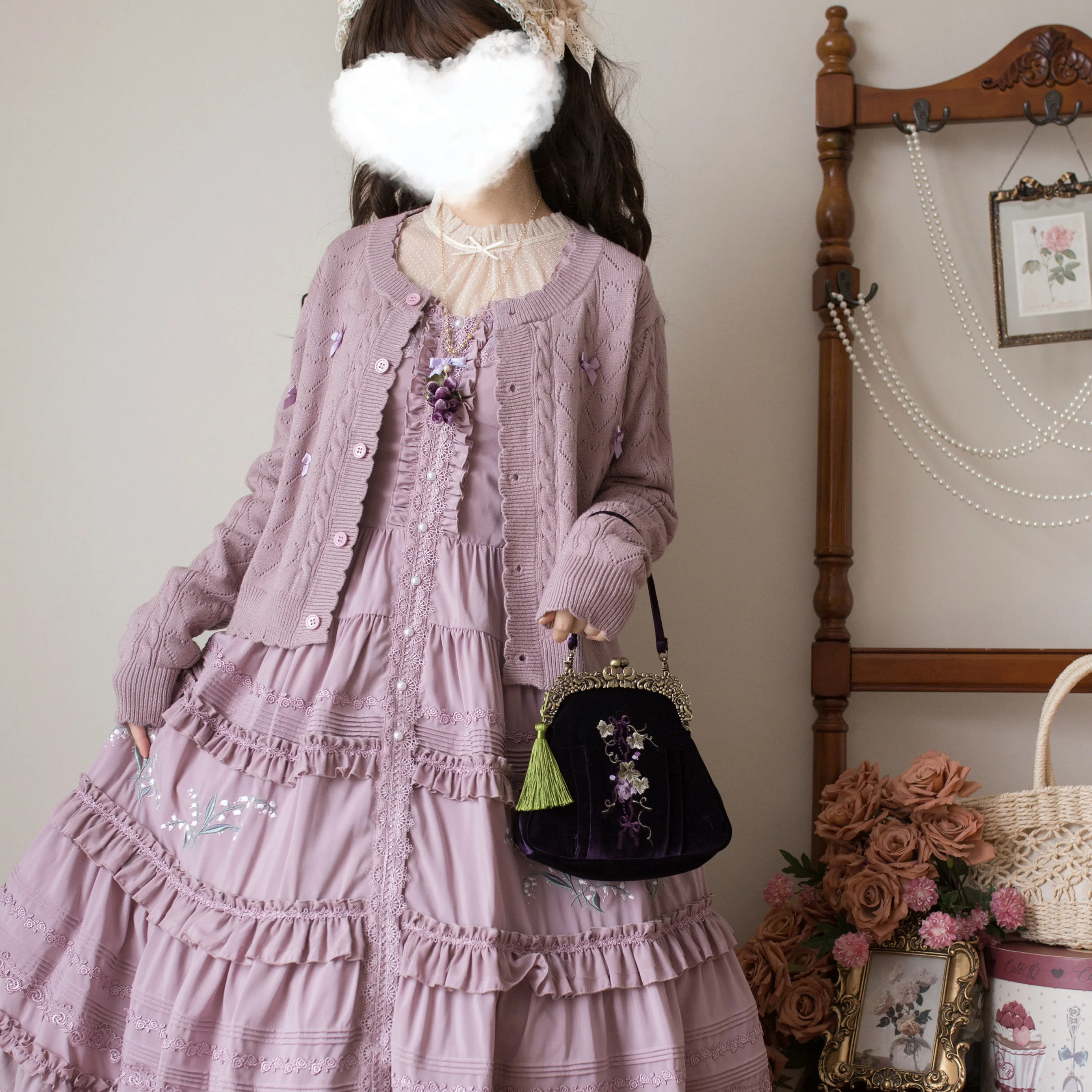 الأصلي اليابانية الحلو لوليتا سترة سترة مشغولة من الصوف الربيع والخريف جديد لينة الفتيات Kawaii الرجعية تريكو أعلى للنساء #2