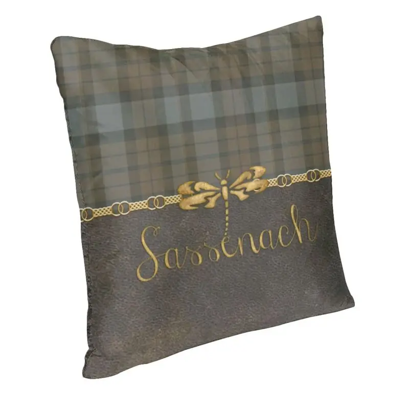 Leather And Tartan Sassenach Pattern Cushion Cover 45x45cm Dragonfly Outlander Soft Velvet Luxury Pillow Case Sofa Home Decor