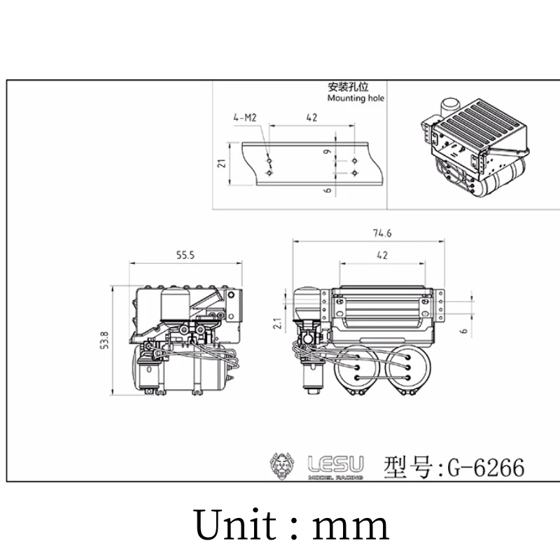 Lesu-caja de batería de G-6266 y tanque de Gas para juguetes de radiocontrol, Tractor Tamiya Lesu FE/VM, modelo R/C, pieza de bricolaje, 1/14