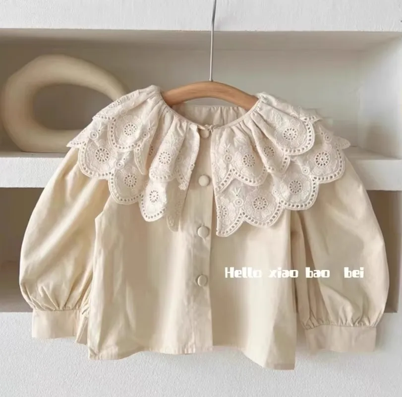 Fashion Kids Clothes Girls Blouse French Vintage Lace Shirt Baby Girls Cute Sweet Lolita Blouse Toddler Princess Blouse 2-8y