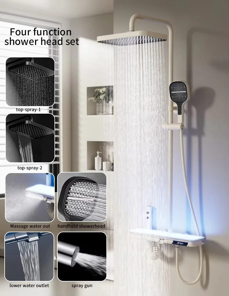 

Brass Multifunctional Smart Digital Display Wall Mounted Hot Cold Shower Mixer Set