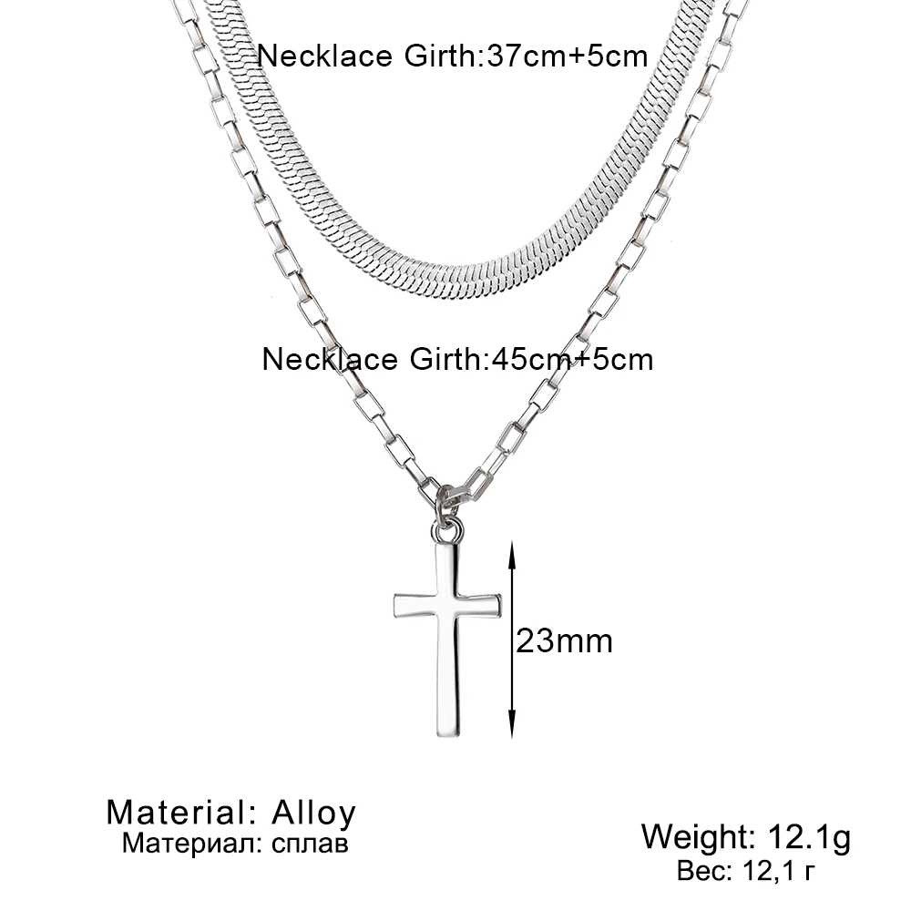 IFMYA Punk Fashion Cross Pendants Necklace For Women Silver Color Multilayered Snake Chain Necklace Female Jewelry