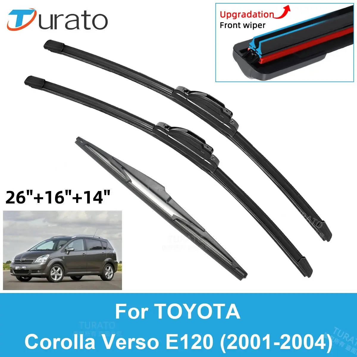 

3PCS Car Wiper Blades for 2001-2004 TOYOTA Corolla Verso E120 Rear Windshield Wipers Double Rubber Car Accessories 2003 2004