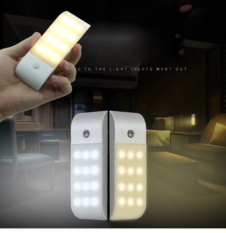 

12 LED Motion Sensor Night Lights USB Dimmable Cabinet Light For Baby Bedside Bedroom Corridor Wireless Night Lamp Lighting