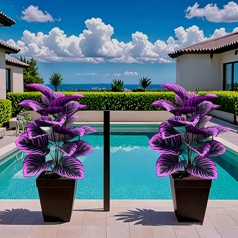 1 Uds. 18 hojas grandes artificiales violetas tropicales árboles de plástico realistas hojas de tortuga hojas de tacto Real decoración del jardín del hogar