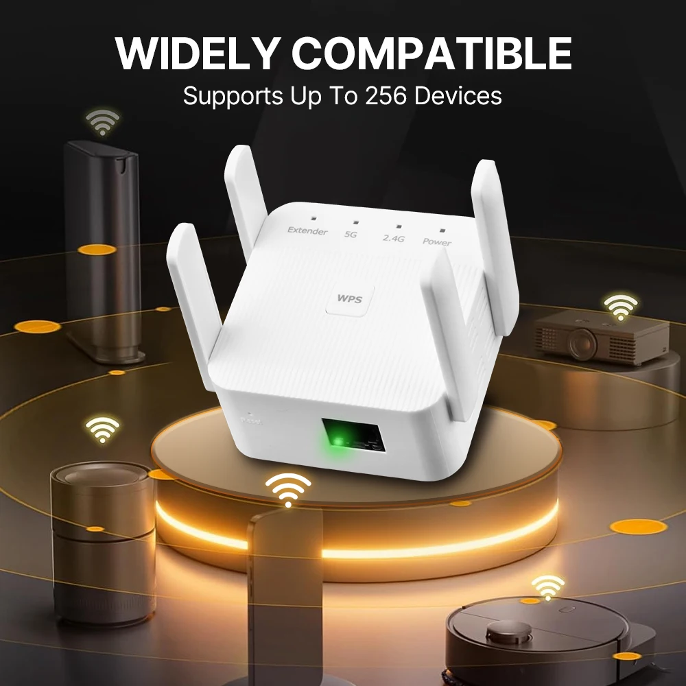 デュアルバンド AC1200 WiFi リピーター 1200Mbps EU/US ワイヤレス信号ブースター 2.4G/5GHz カバレッジ WPS 設定ネットワークリピーター家庭用