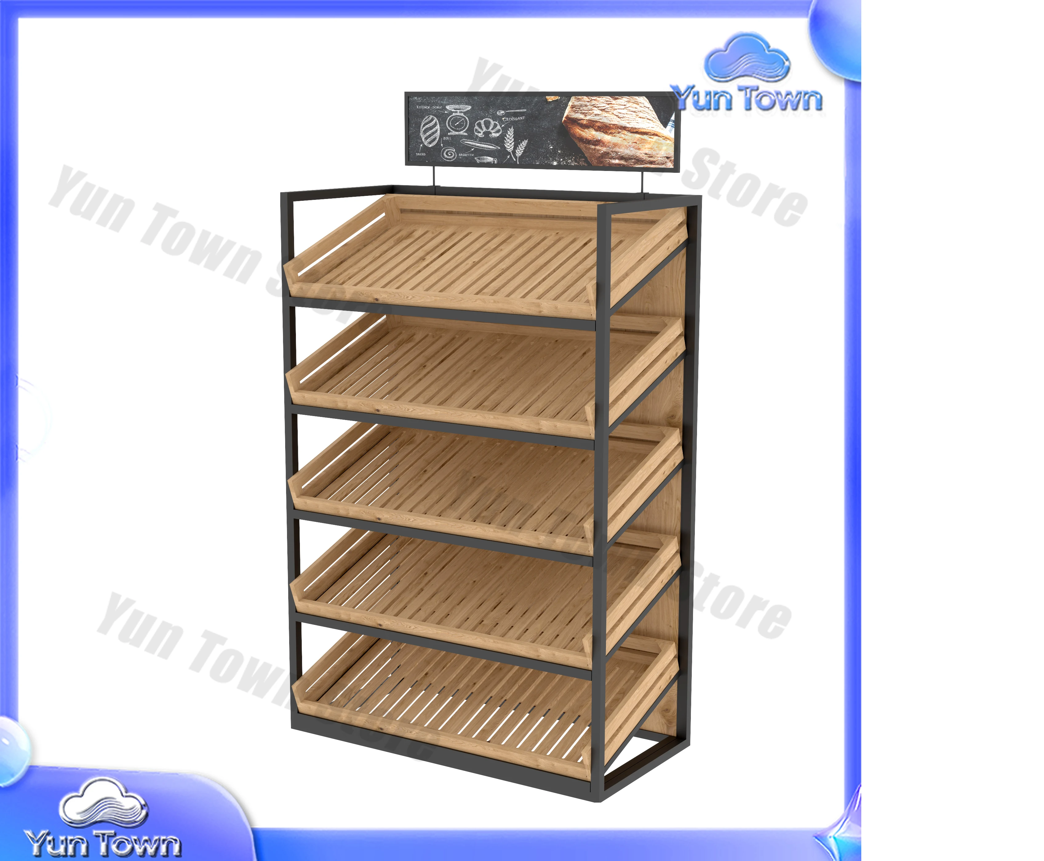 Customized Wooden Bakery Display Rack Trendy Dessert Shop Design Custom Marble Bakery Shelf Bread Display
