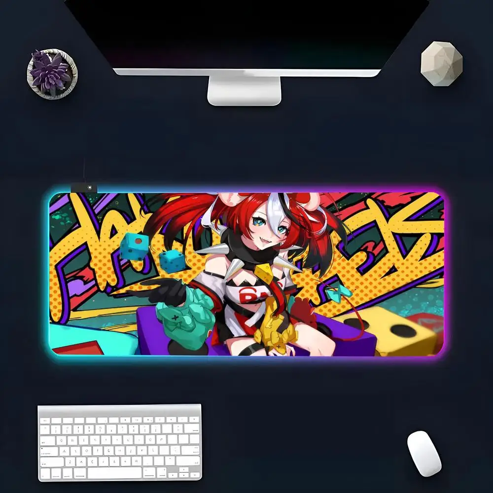 Game about H-Hololive H-Hakos-Baelzss Mouse Pad RGB Glow Personality Picture Custom PC Table Mat Carpet Mat Game Player Dedicate