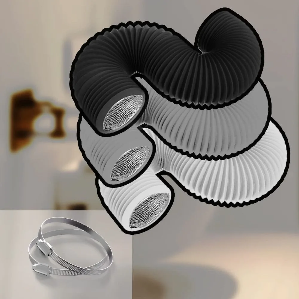 4 inch Dryer Vent Hose with 2 Stainless Steel Clamp Aluminum Foil Air Ducting Grey Insulated Exhaust Pipe Heating Cooling