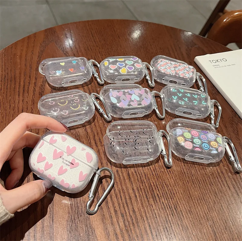 For AirPods Pro 2nd Case New Glitter Shiny Cartoon Soft TPU Cover For AirPods 3 1 2 Girls Colorful Heart Earphone Charging Box