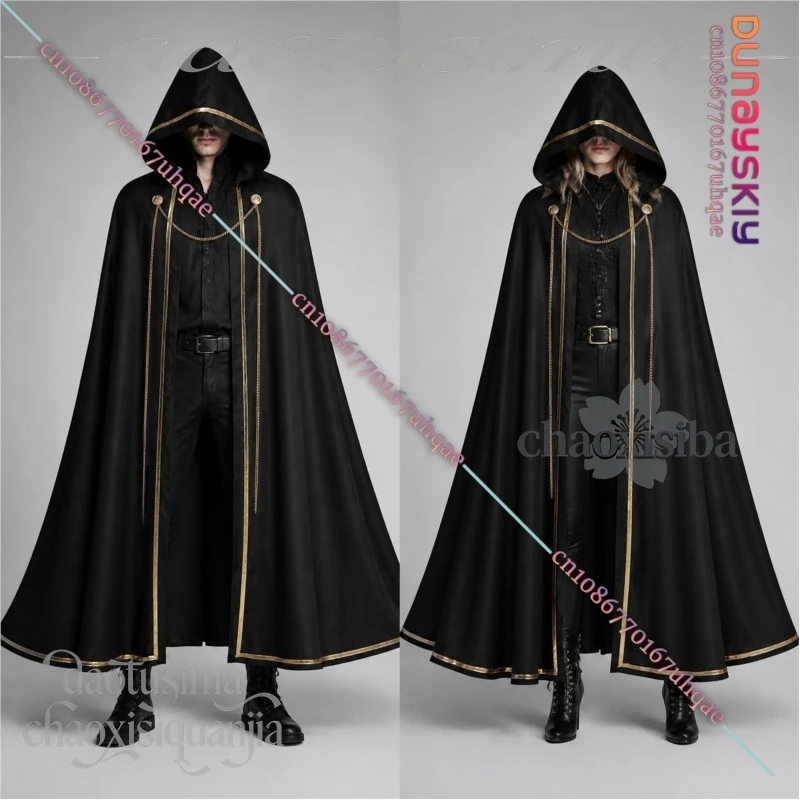 831Witch Wizard Cosplay Medieval Hooded Cloak Renaissance Cape Hood White Black Retro Goth Uniform 2026 Halloween Party Outfit - view 4