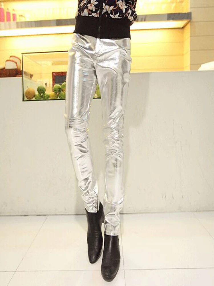 بنطال رجالي كاجوال من الجلد الصناعي ، بنطلون بقصة ضيقة ، ملابس شارع كلاسيكية ، بنطال نحيف للدراجات النارية ، موضة كورية ، الربيع ، الخريف ،