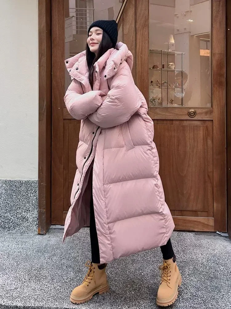 Korean Style Women Winter Warm Hooded Long Parka Thick Cotton Padded Y2K Vintage Casual Street Outerwear Oversized Jacket Chic