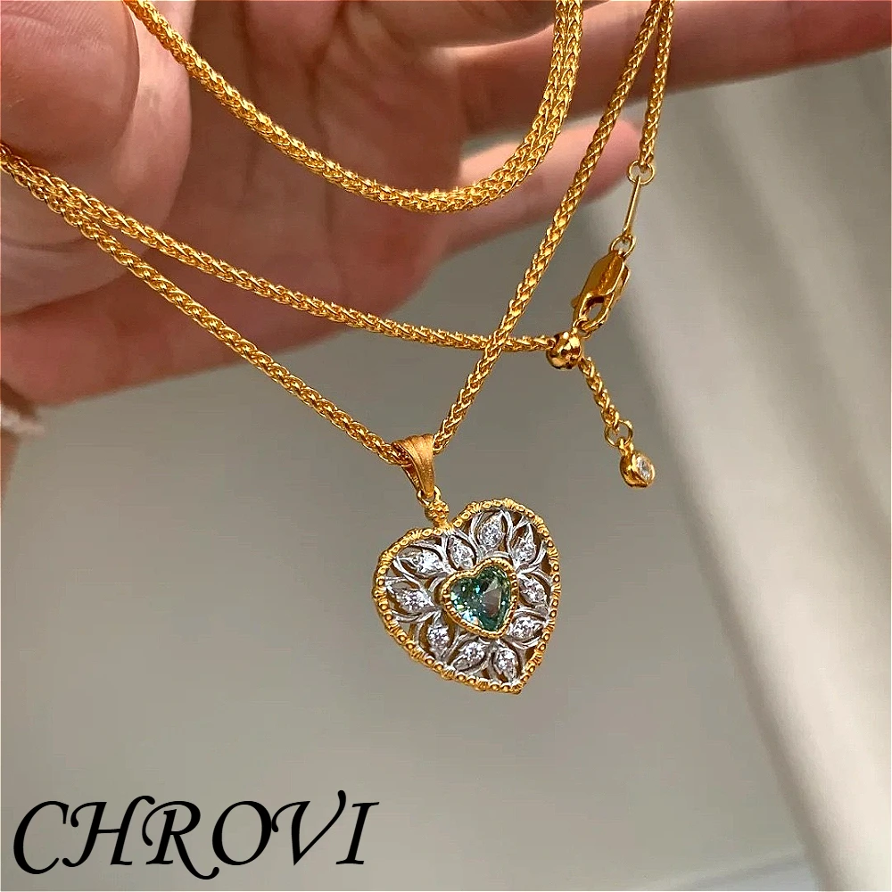 Luxury-Style 925 Sterling Silver Textured Double-Colored Gold Hollow Heart-shaped Necklace and Ring Set for Women