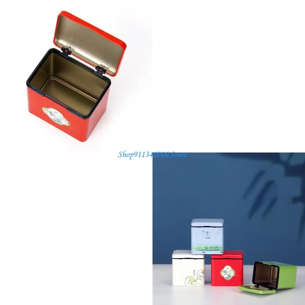 

Tea Storage Jar Tinplate Square Tea Canisters Sealing Caddy Powder Ointment Pots
