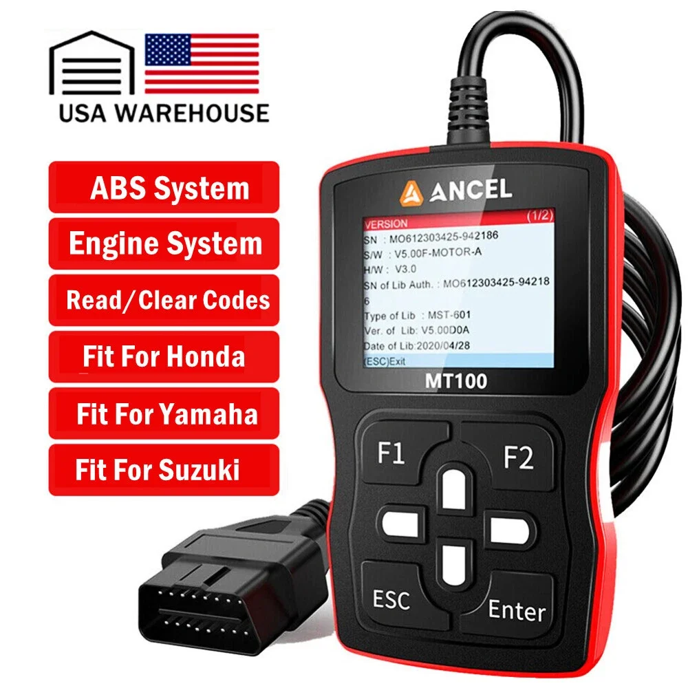

Motorcycles Code Reader ATV Motorcycle Scanner Fit for YAMAHA/HONDA/SUZUKI Code Reader Diagnostic Tool ANCEL MT100