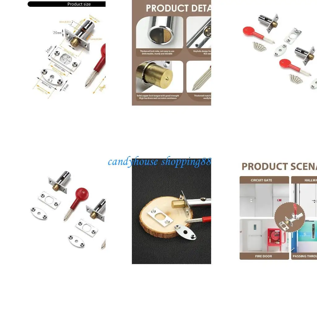 

D7YE 2Pcs Mortice Door Bolts with Star Concealed Mortise Door Lock Pipe Tube Well Invisible Lock for Fireproof Door