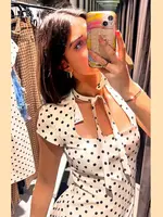 Fashion Polka Dot Mini Dress For Women 2026 Spring Summer Short Sleeve Lace Up Collar Party Dress Lady Bodycon Evening Vestidos - Image 3