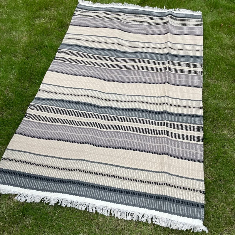 2026 Grey Wool Handmade Area Rug 120x180cm Modern Stripe Room Floor Carpet for Entrance Home Decorpromote sales
