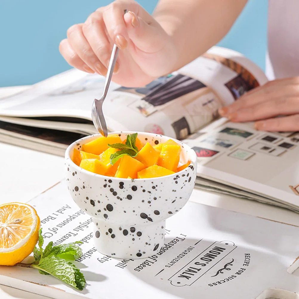 

1Pcs Ice Cream Tall Bowl Ceramic One-Piece Molded Thick Stable Foot Dessert Salad Fruit Bowl for Home Hotel Restaurant