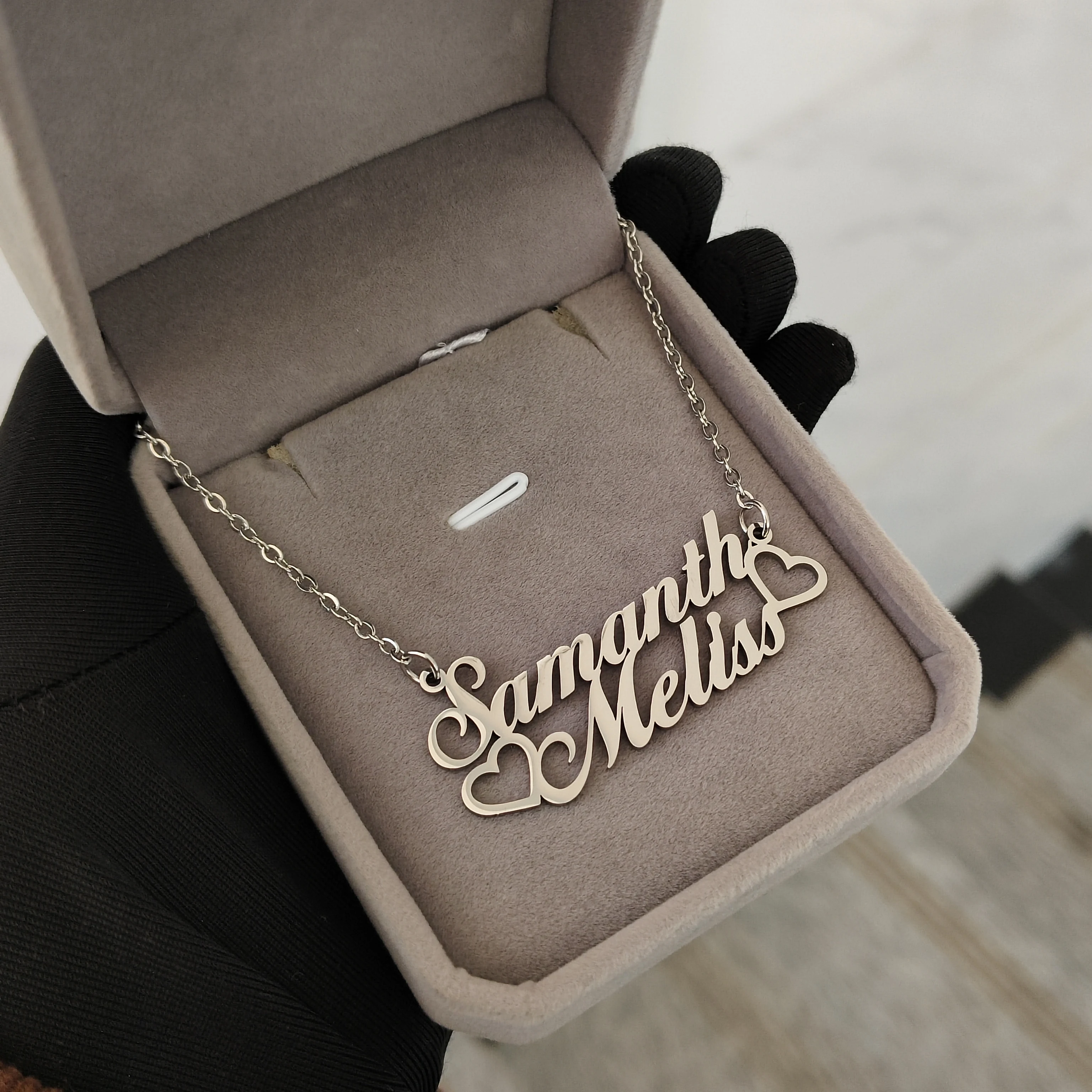 

DHQH Новая оптовая продажа, двухрядное ожерелье с индивидуальным именем, персонализированное двухрядное ожерелье с подвеской в виде буквы, подарок на день рождения для нее/Him