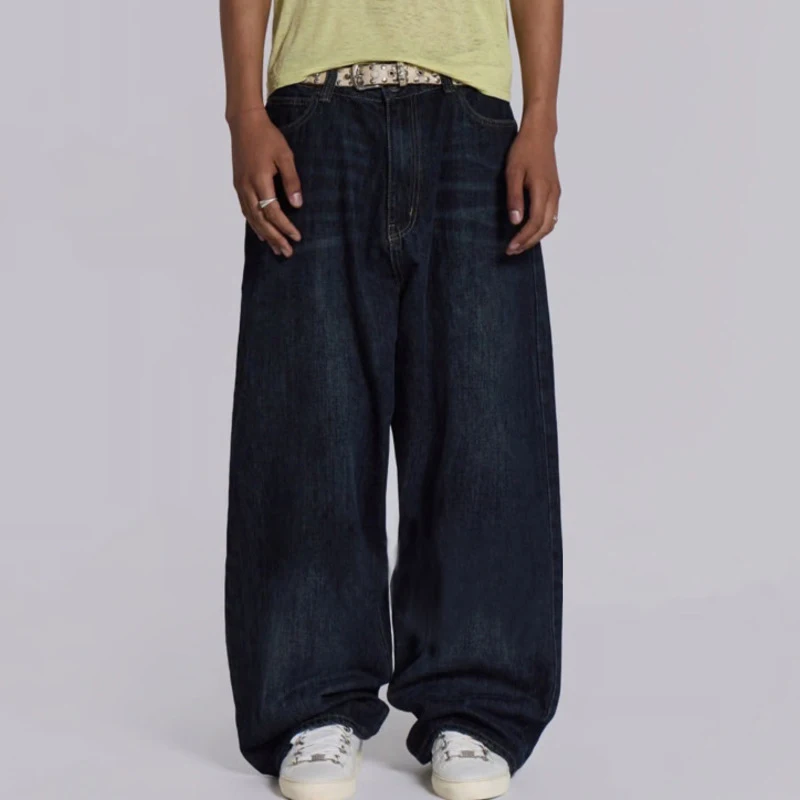 Hksh primavera outono novo homem na moda vintage carta impressão jeans chique hip-hop angustiado em linha reta perna larga y2k calças hk14122