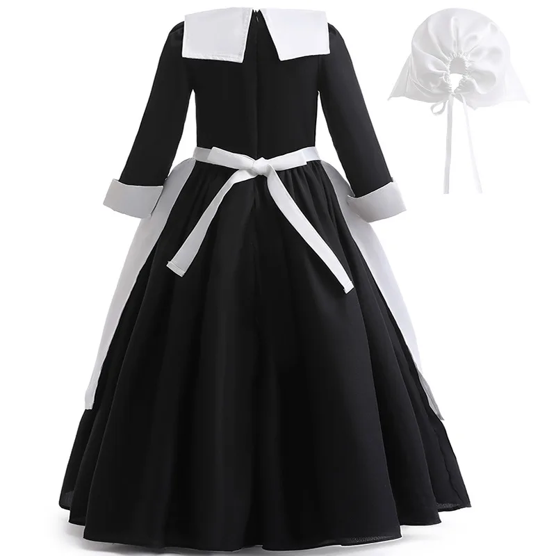 Wednesday Carnival Costume Girls Black Long Sleeve Princess Dress With Wig Socks Toddler Kids Addams Halloween Cosplay Outfits