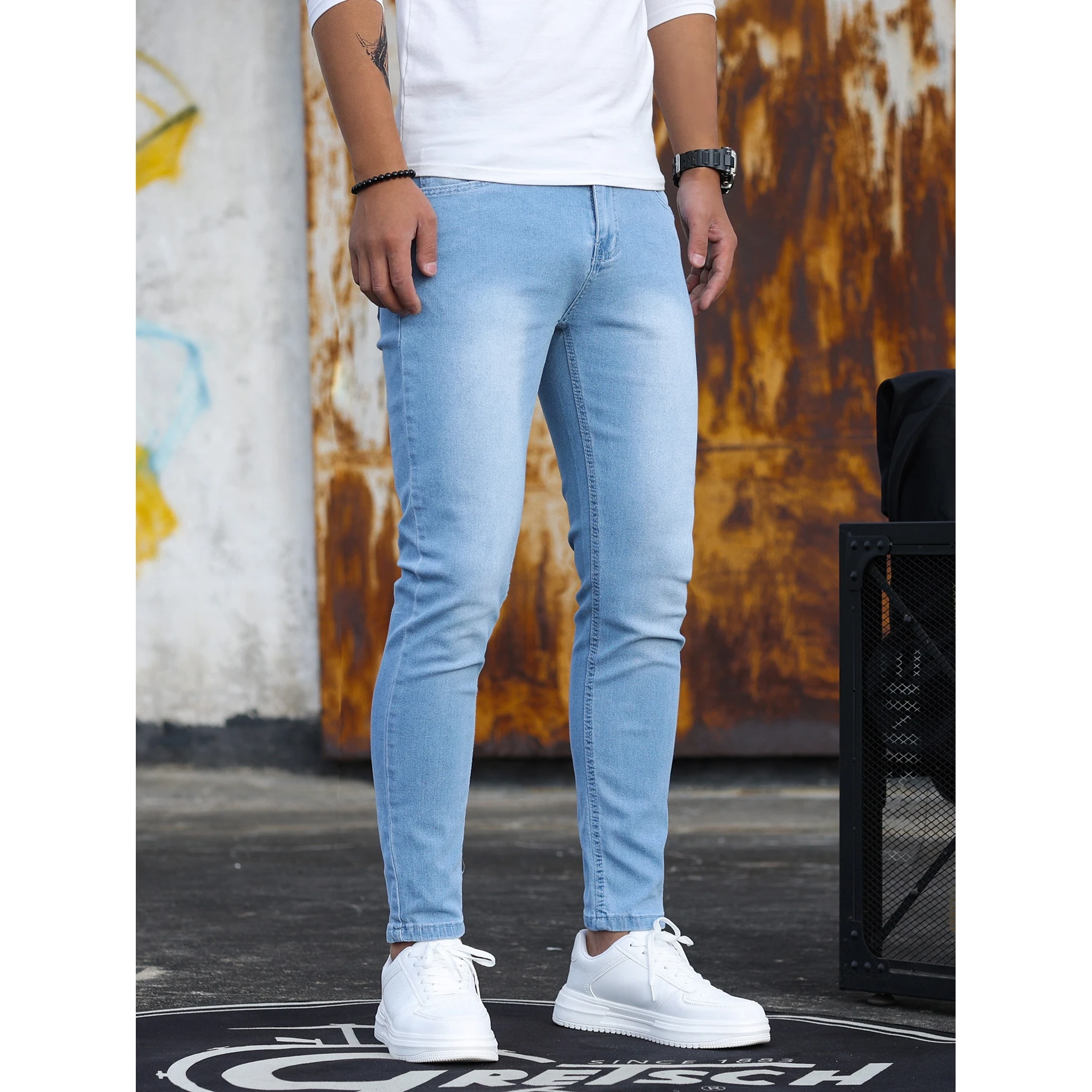 

Мужские эластичные джинсы скинни, джинсы со средней талией, молодежные повседневные джинсовые брюки средней эластичности, базовые брюки для всех сезонов