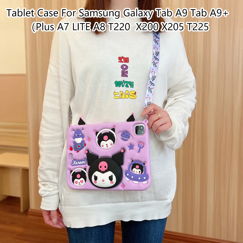 Kuromi Table Case For Samsung Galaxy Tab A9 Plus A8 X200 X205 A7 Lite T220 T225 Tablet Case Silicon For Tab A9 Kids Stand Cover