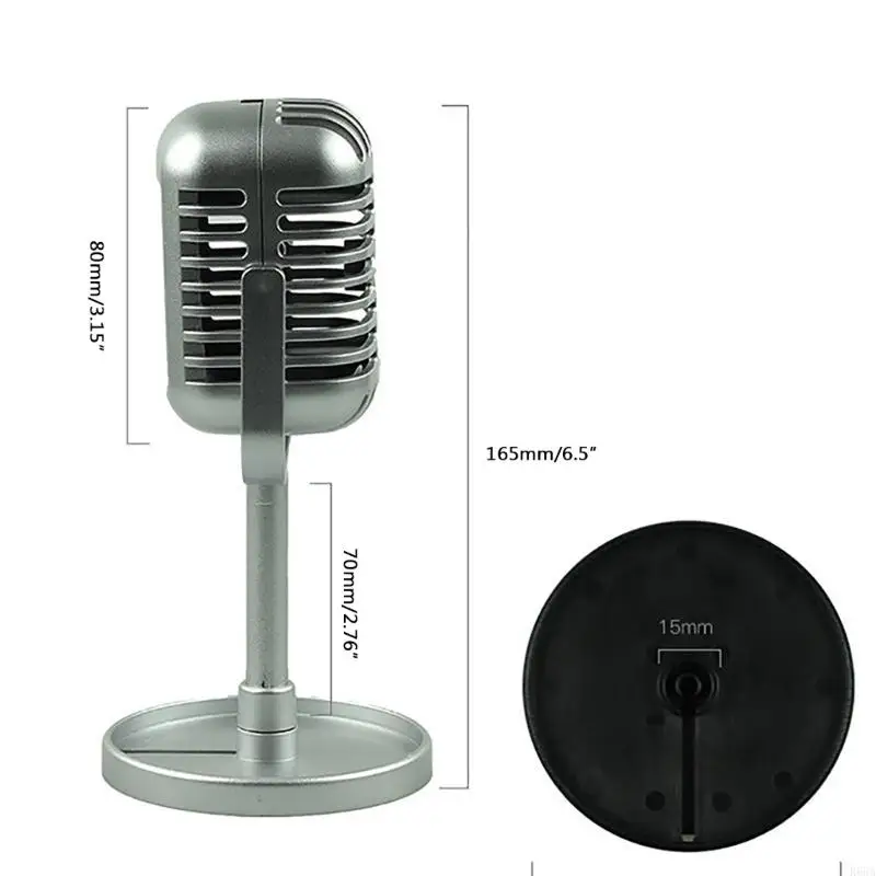 R66A Retro Styles Microphone Prop Fake Vintage Microphone Prop модель с подставкой, серебряными антикварными украшениями