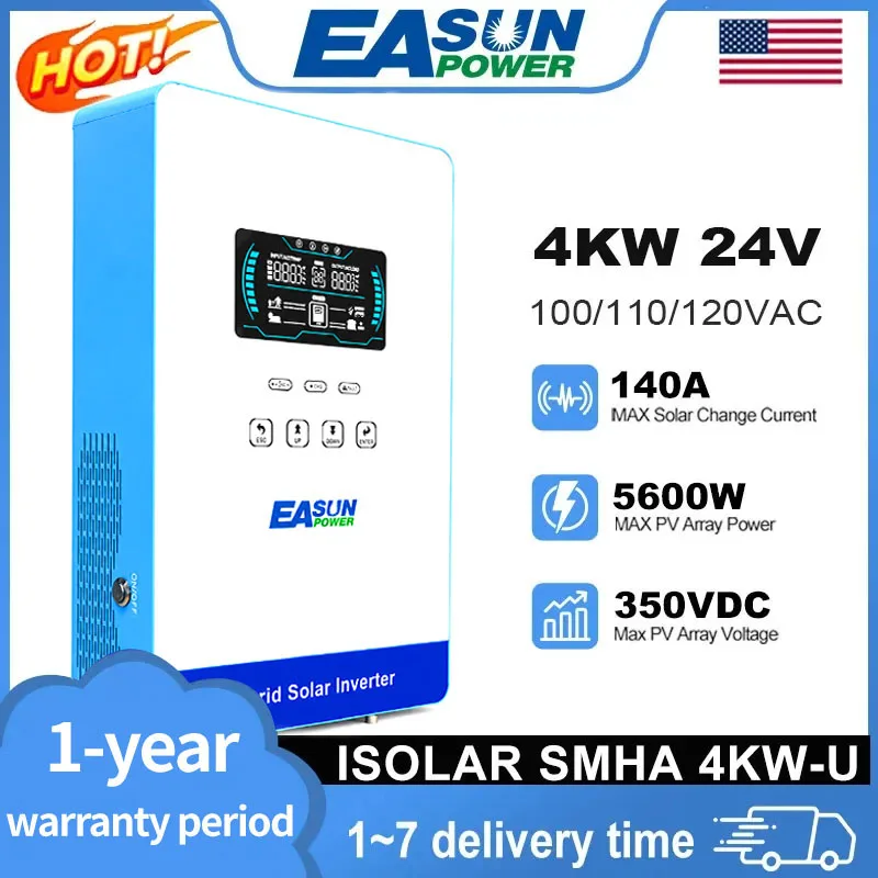 EASUN POWER 4000W 110V Off Grid Hybrid Inverter 5600W 24V 140A MPPT Inversores Pure Sine Wave Solar Power Inverter 6.25 Inch LCD Off Grid Solar Inverter Home Inverter