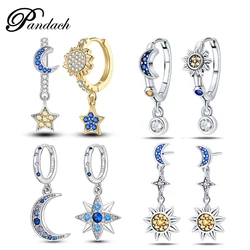 Earrings For Women 925 Sterling Silver Fashion Star Moon Pendant Earrings Ear Studs Sparkling Cubic Zircon Elegant Party Jewelry