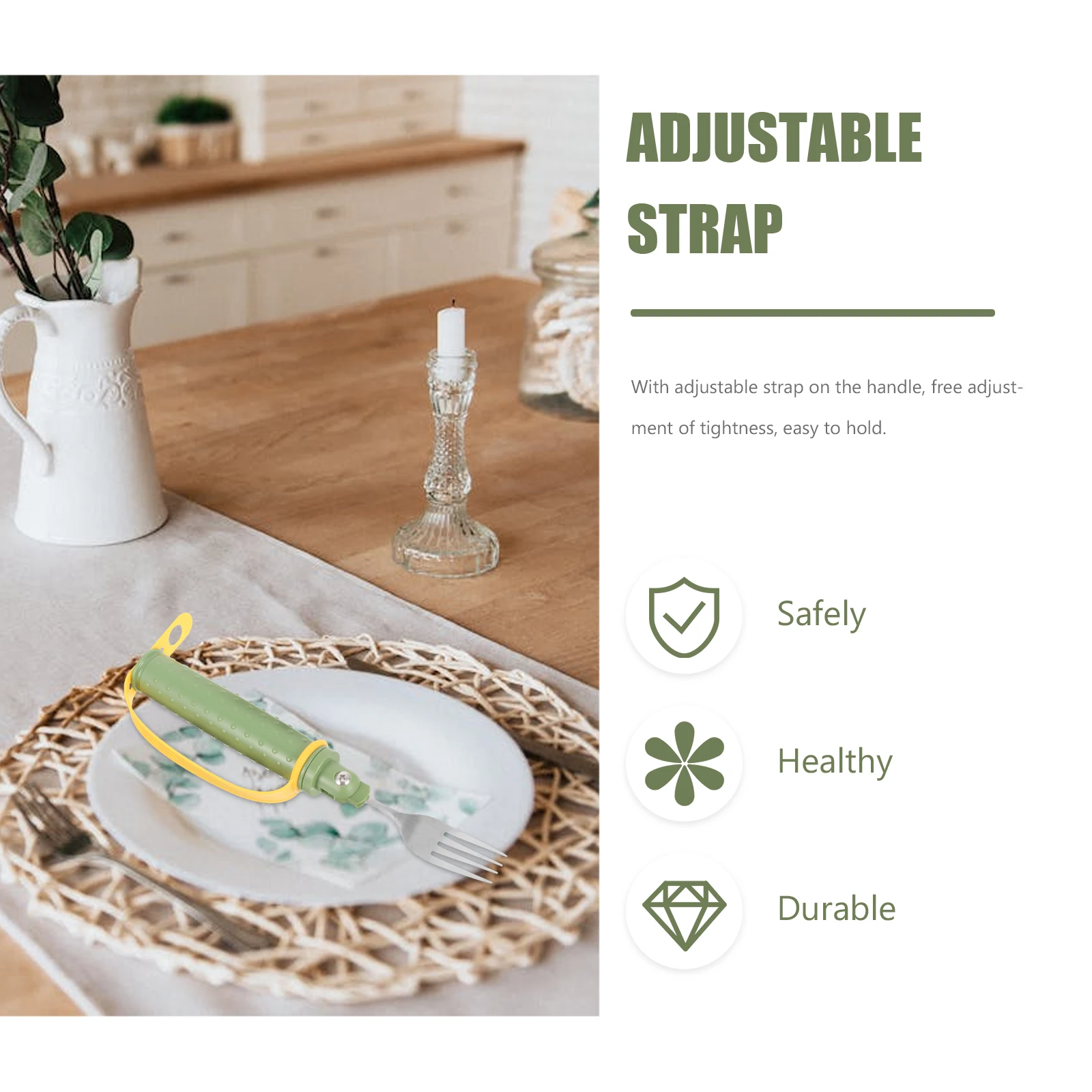 

Adaptive Forks Anti skid Portable for Elderly Disabled Persons Adjustable Strap Easy Hold Health Care Utensils