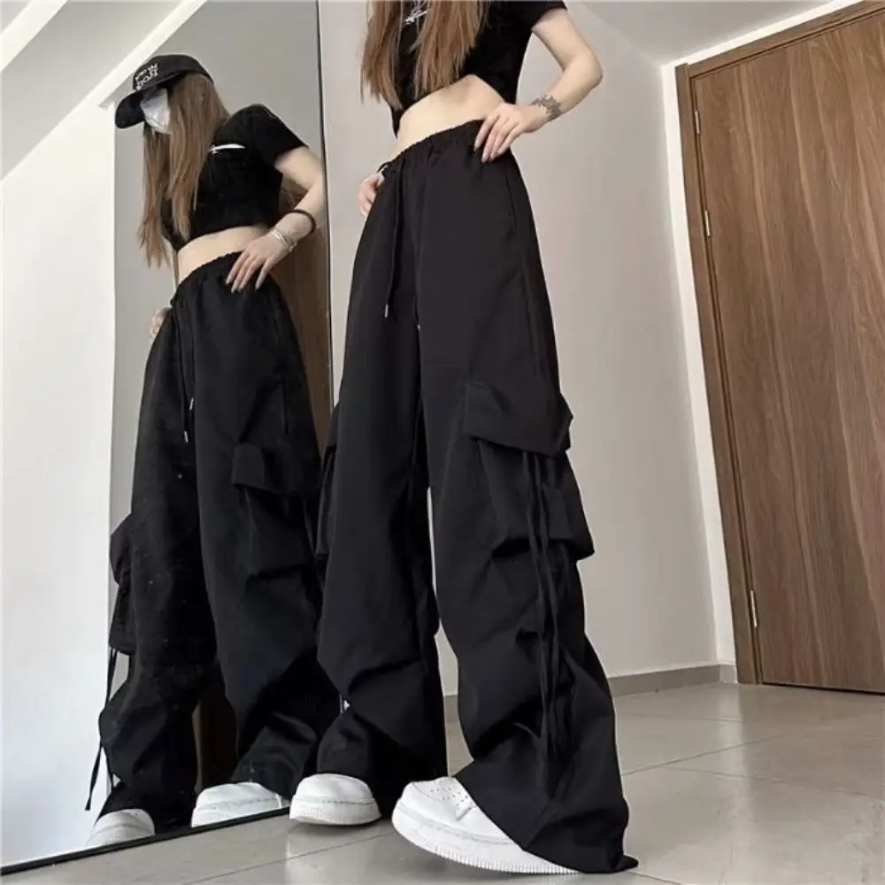

Drawstring Wide Leg Sweatpants Multi-pockets Oversized Baggy Cargo Pants High Waisted Y2K Women Joggers Trousers Dancing