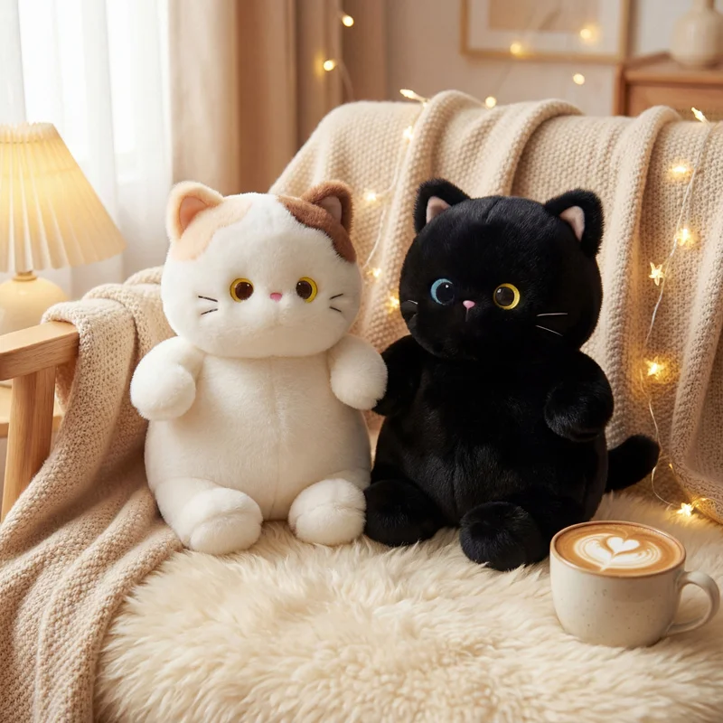 

35cm Kawaii Cat Plush Toy Pillow Stuffed Animal Black Cat Doll Birthday Gift for Kids Girls Home Decor