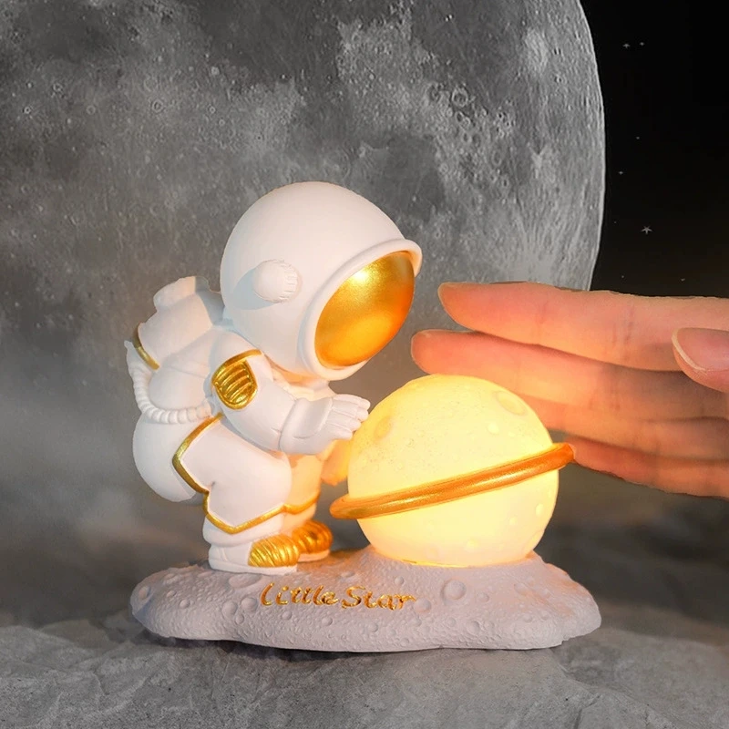 Astronaut Ornament Yellow Moon Ambient Light Office Wine Cooler Decorations Modern Astronaut Desktop Ornaments Modeling - view 3