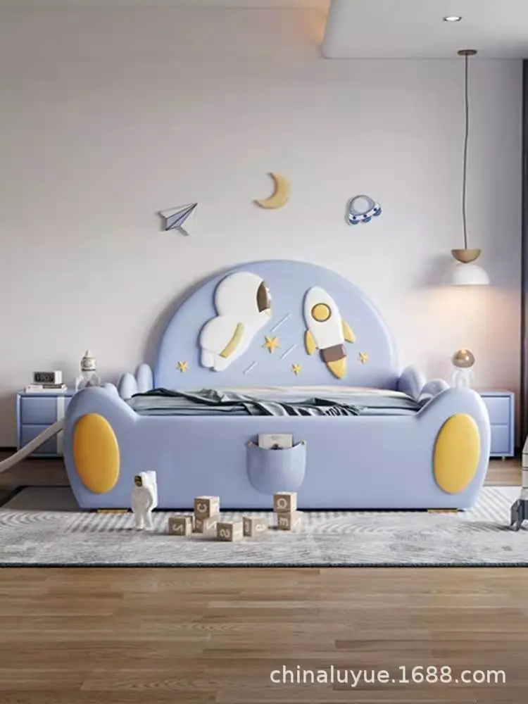 Space Odyssey Children's Boy Skin Simple Modern Single Person Cartoon Solid Wood Fence Boy Bed