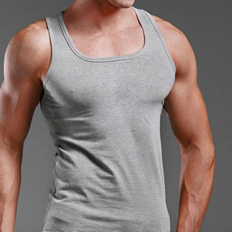 Men Fabric Summer Fashion Solid Color Sleeveless Leisure Sports Casual Solid Round Neck Vest Tops