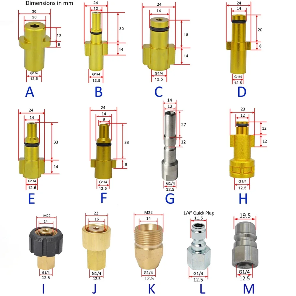 Conector de pistola de agua de alta presión, adaptador 1/4 para Karcher, Nilfisk, boquilla de lanza de espuma para nieve, pistola de jabón,