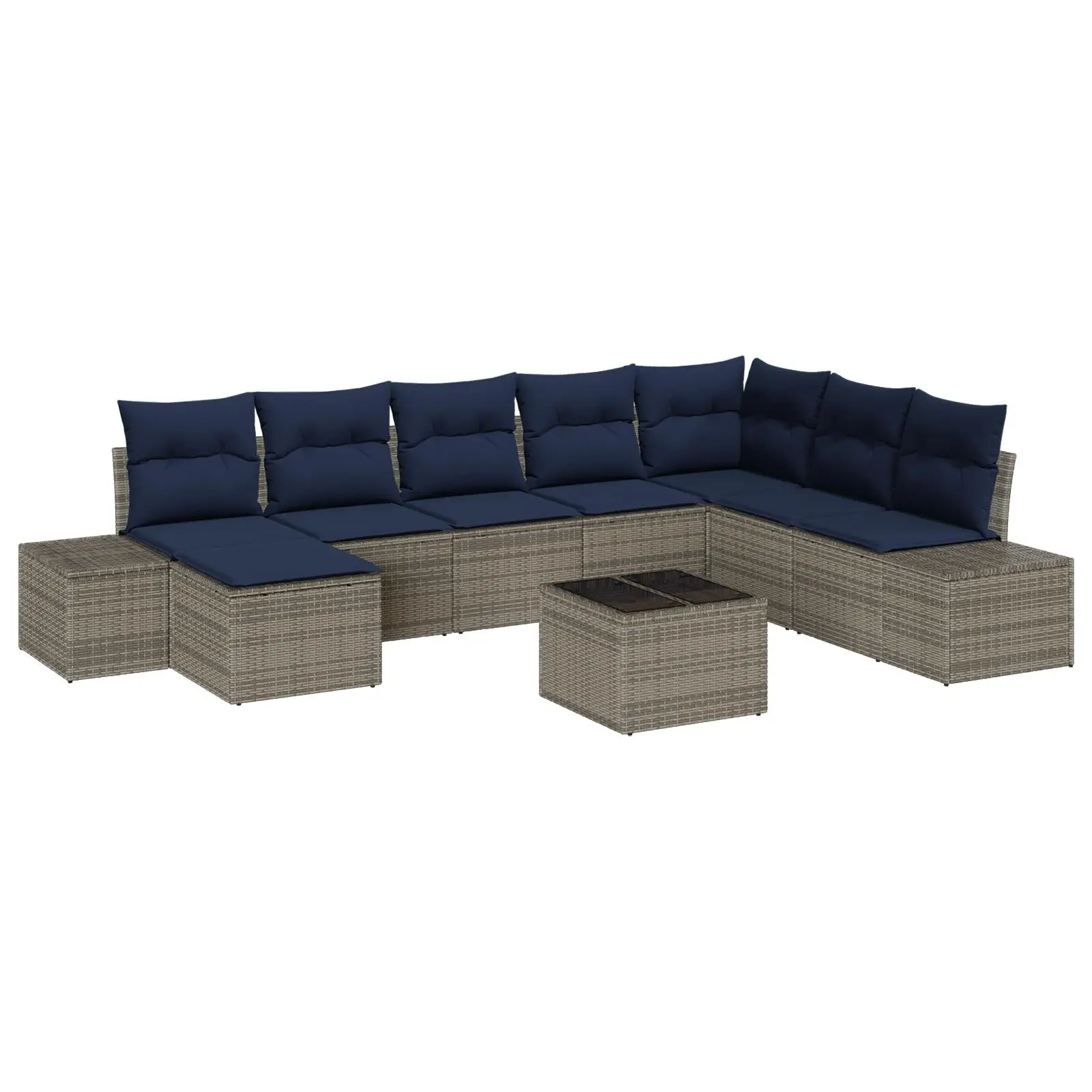 9 Piece Grey Poly Rattan Garden Sofa Set with Cushions Outdoor Furniture Patio Lounge Seating