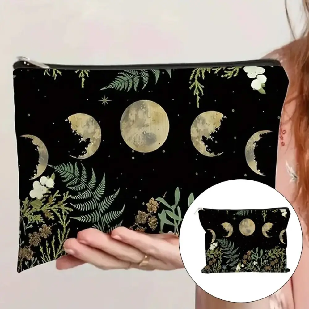 New Trendy Zipper Pouch Nature Moon Phase Simple Modern Cosmetic Bag Durable Storage Bag Gift