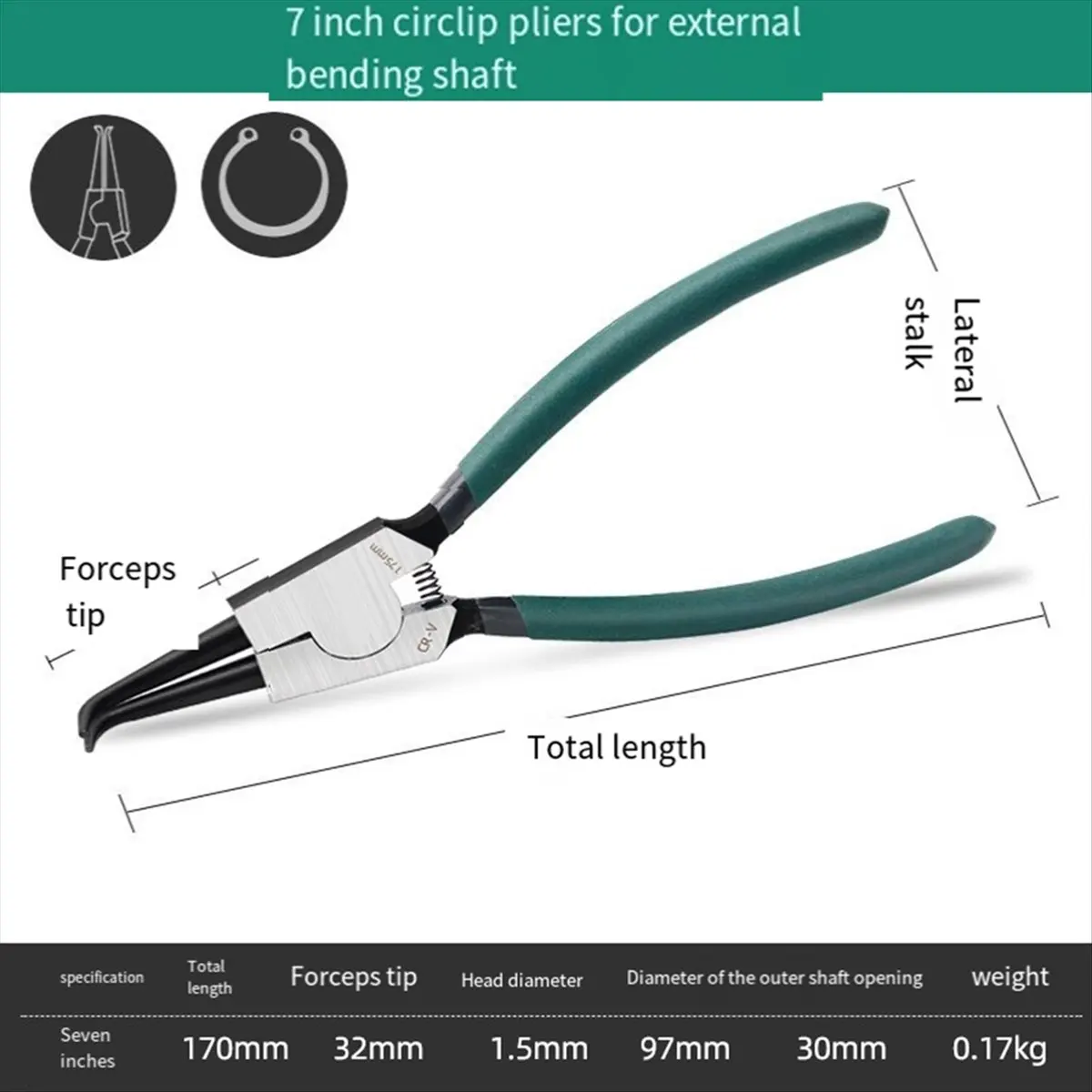2025+ 4個入り スナップリングプライヤーセット、7インチ ストレート/ベントジョー、ヘビーデューティー スプリング式プライヤー