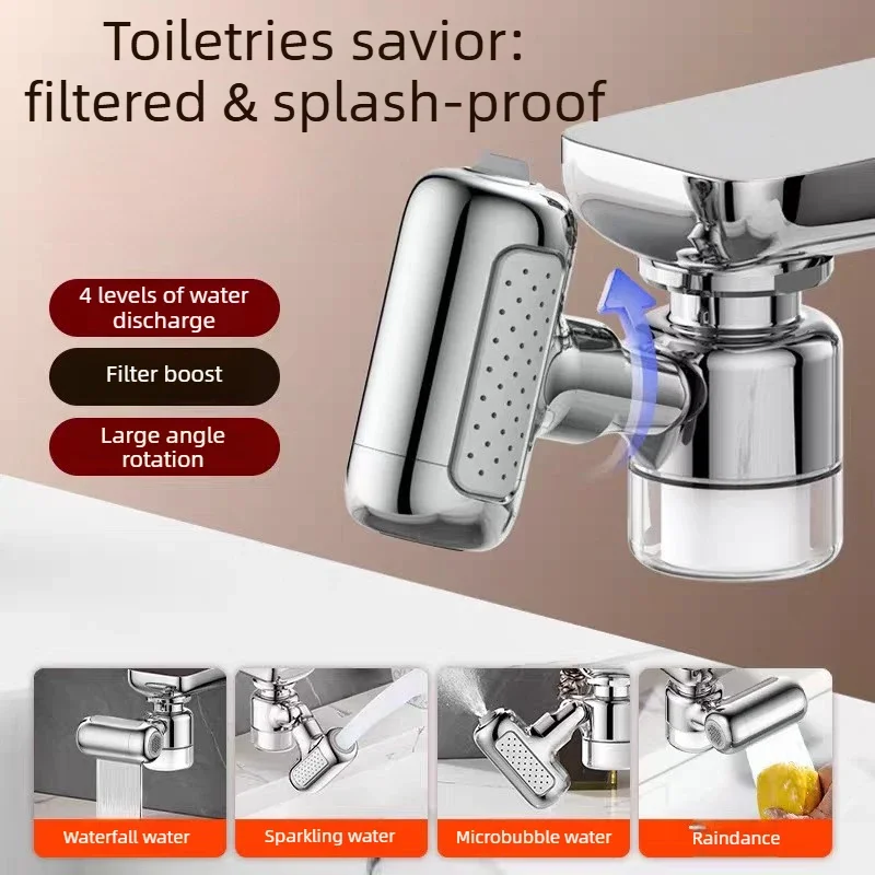 Copper Filter Faucet Mechanical Arm Rotating Four-Mode Multi-Function Extender Wash Basin Splash-Proof Faucet Nozzle