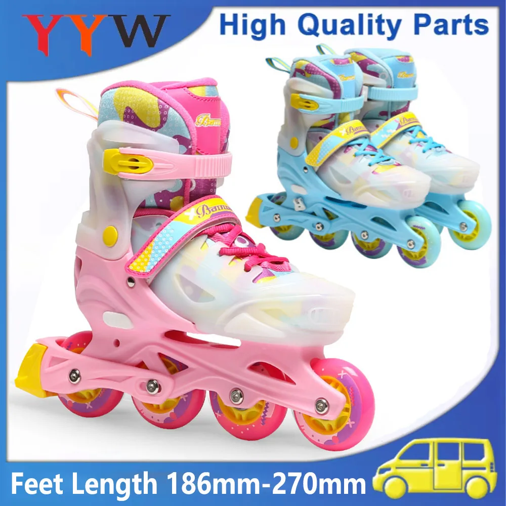 

Flash Inline Roller Skates For Boys Girls Adjustable Size Skate Shoes Helmet Protective Gear Set Outdoor Skating Sneakers Gift