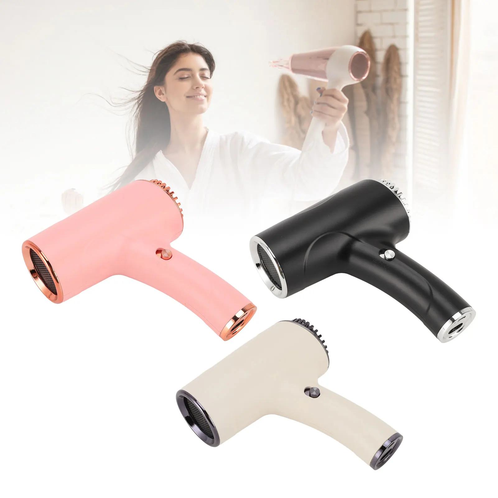 

Фен для волос с горячим и холодным воздухом, тихий, с отрицательными ионами, портативный, быстрая сушка, литиевая батарея, для дома и путешествий