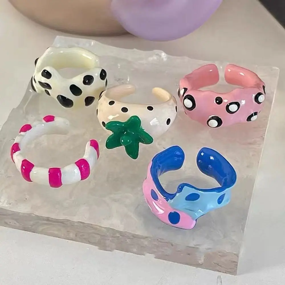 Design Oil Dropping Process Ins Style Stripe Girl  Gift Polka Dot Women Ring Vintage Ring Fashion Jewelry Korean Style Ring