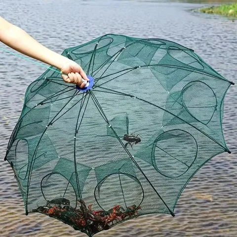6/8/10 Holes Umbrella Fish Trap, Foldable Fishing Net Cage, Portable Bait Trap for Shrimp Crab Crawfish Outdoor Fishing